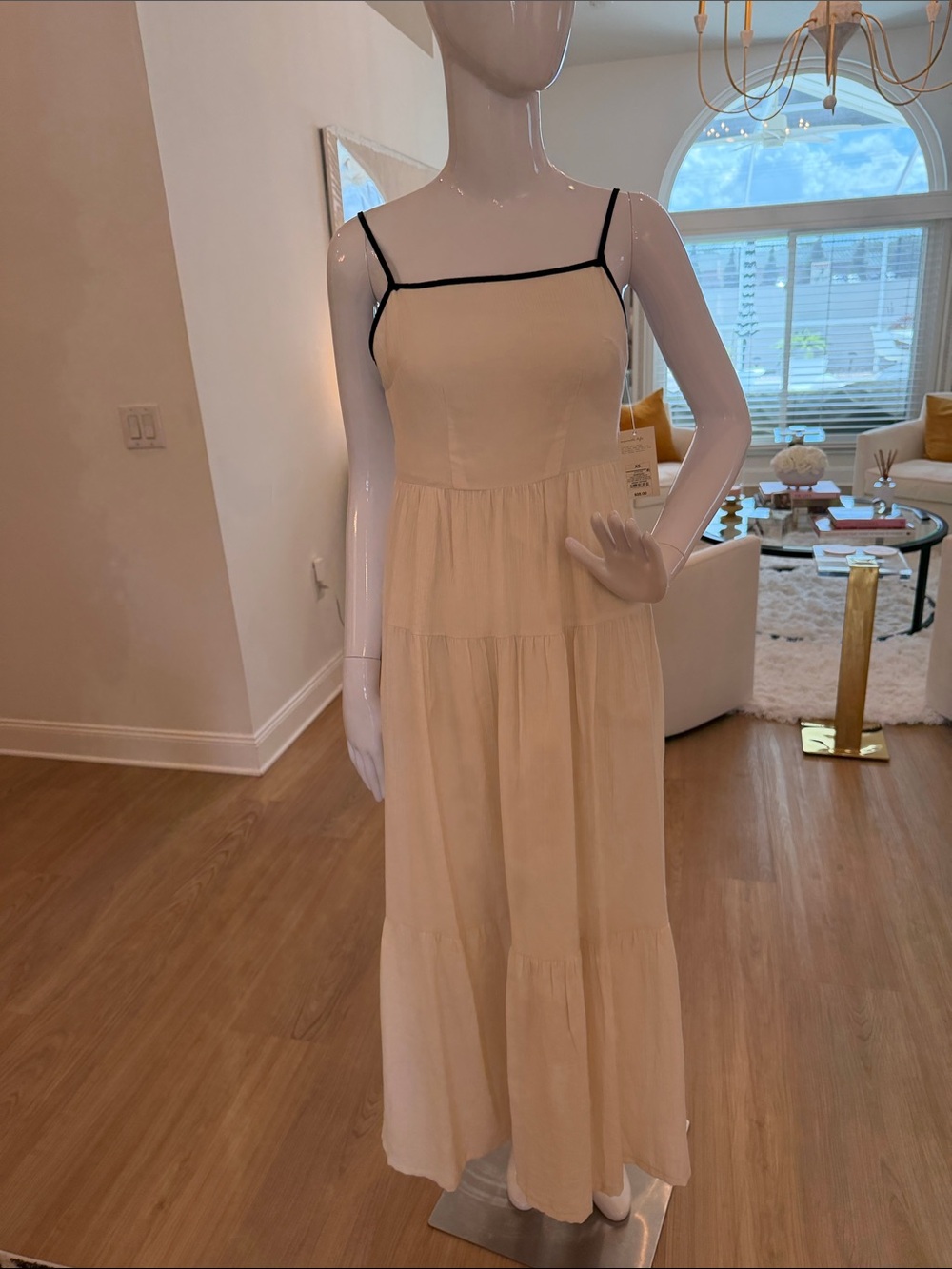 a new day Cream Maxi Dress with Black Trim